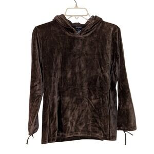 GAP Women Brown Velvet‎ Hoodie Long Sleeve Tie Detail Stretch Size Medium NWT